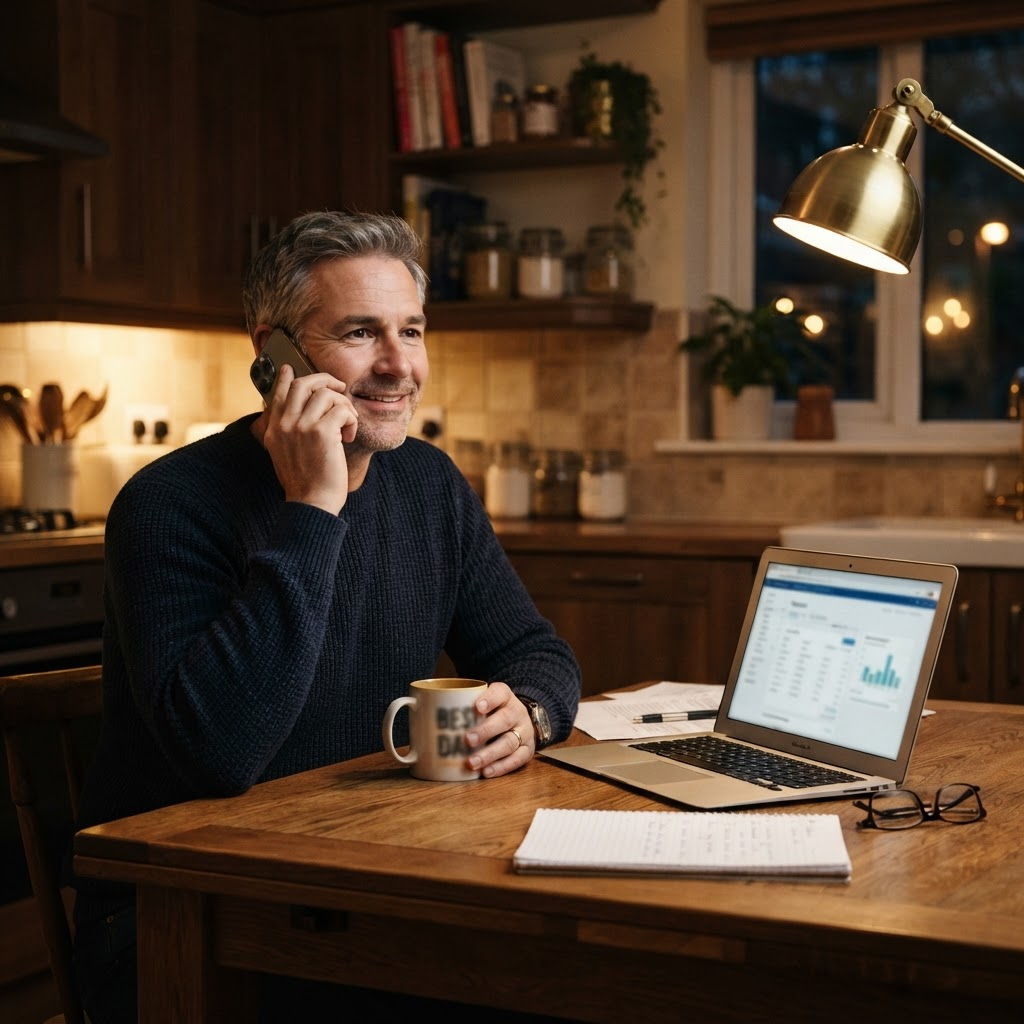 A client on a call with a 24/7 Tax specialist at night